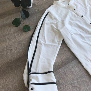 White Blouse with Black Sleeve Detail, L